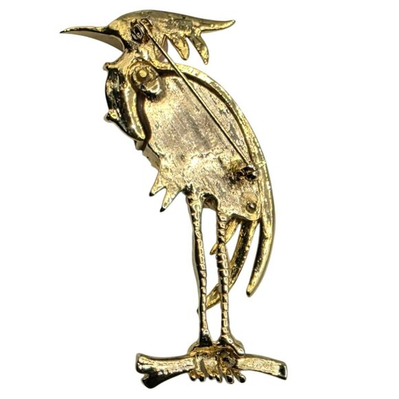 Hattie Carnegie Heron Bird Brooch Pin Coral Lucite Rhinestone Egret Unsigned VTG - Picture 3 of 10